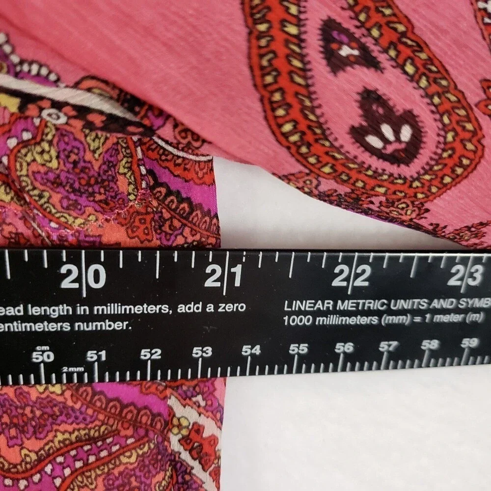 J.Crew Paisley Blouse Womens‎ Size 12 Pink Silk Long Sleeve Ruffle Detail Shirt